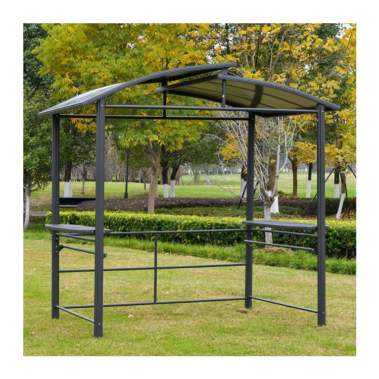 Interlaced Vented Polycarbonate Roof AJUNION Outdoor BBQ Gazebo with Steel Frame 5x8