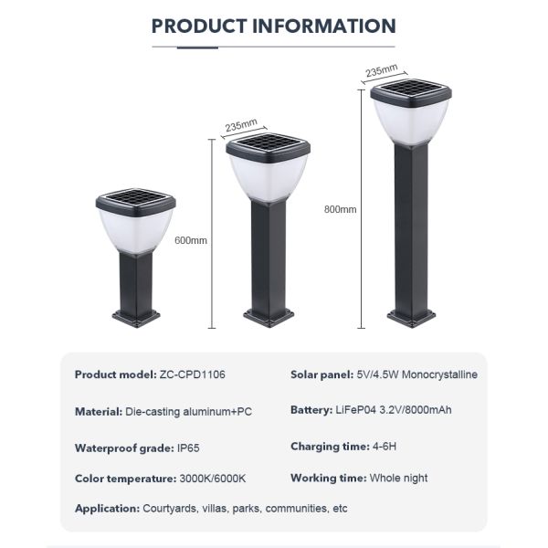 La voie solaire en aluminium de la charge rapide LED allume la lampe IP65 solaire extérieure la cour de patio