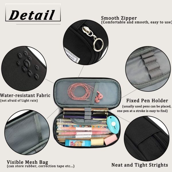 FUXINGYAO PENCIL CASE, MULTI- SLOT PENCIL POUCH, PORTABLE PENCIL BAG, PEN CASE FOR& OFFICE(BLACK)