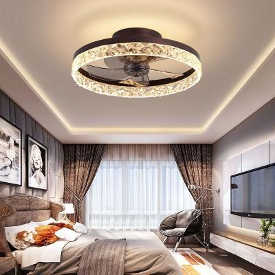 Hôtel salon télécommande luxe intérieur moderne plafond lumineux noir or rond forme d'anneau métallique ventilateurs de plafond LED