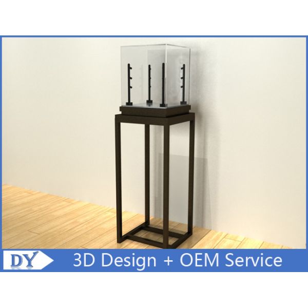 Black Glass Square lighted Jewelry Display Cases / Jewellery Shop Display Cabinets