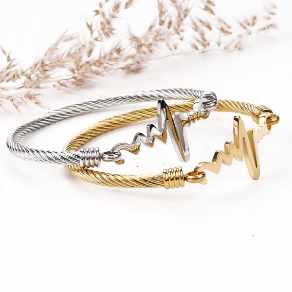 Stainless Steel ECG bracelet female 18k gold titanium steel inspirational heart rate bracelet Cable hand accessoriies
