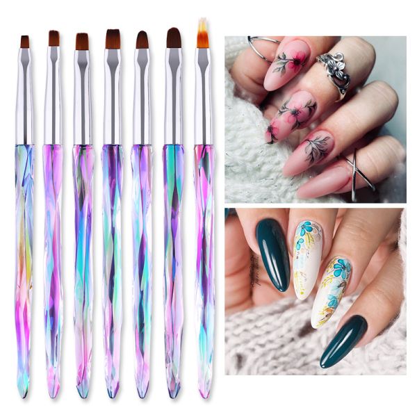 Nylon Acrylic Handle Nail Gel Brush French Glitter Flower Magnet Nail Gel Pen