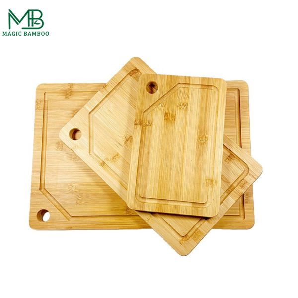 Rectángulo de bambú tabla de corte con ranura de jugo herramienta de cocina esencial