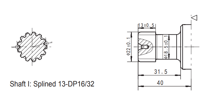 2 Bolt A Flange 22mm Sub Shaft Hydraulic Drive Motor Splined 13-DP16/32 3000 PSI