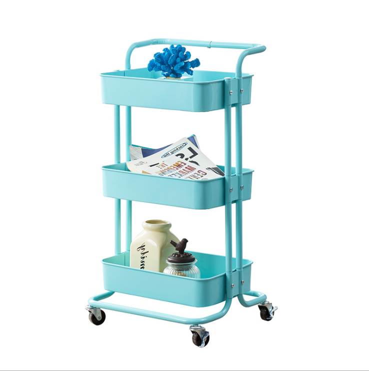 Kitchen Three Storey 15kg Bearing Metal Trolley Cart