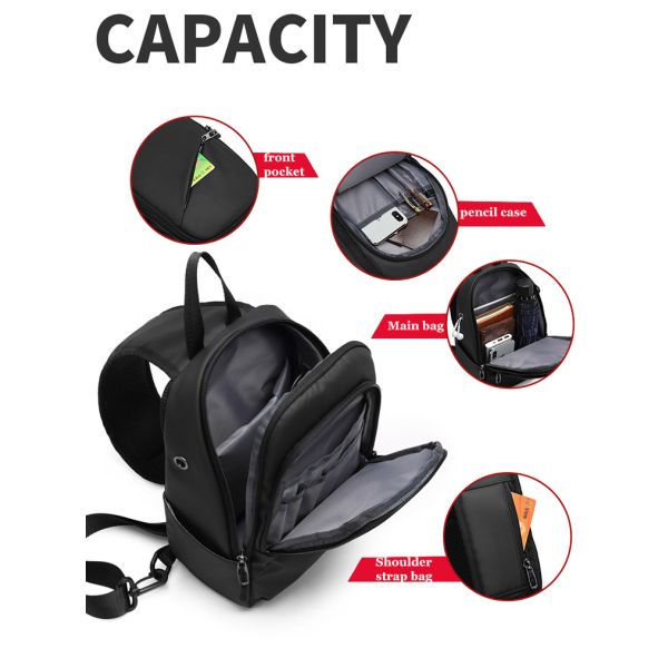 7.9 Inch IPAD USB Charging Shoulder Travel Sling Bag 18*10*30cm