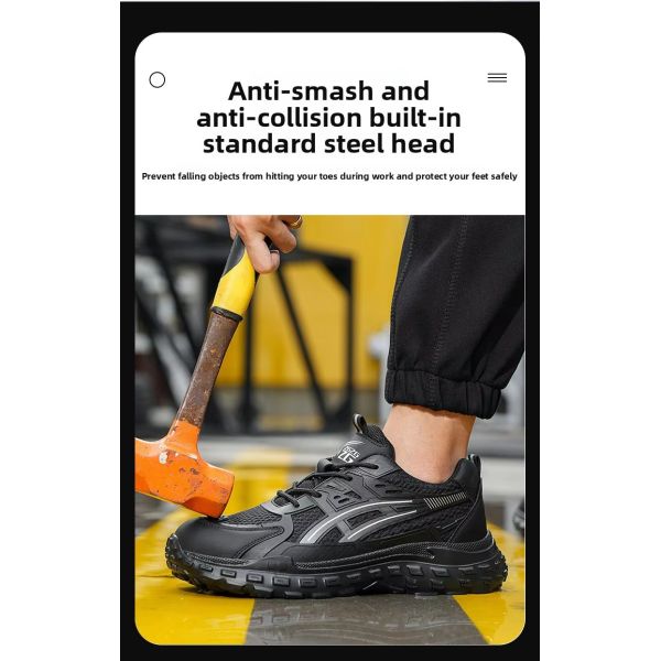 Zapatos de seguridad cómodos Transpirables PU Tejido Volador Zapatos de trabajo Puntera de acero Antigolpes Suela de EVA Entresuela de Kevlar Anti-pinchazos