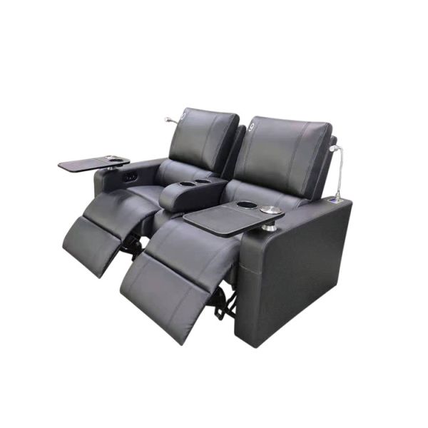 Faux Leather Power Home Theater Recliner Sectional Sofas With Raised Armrest Black