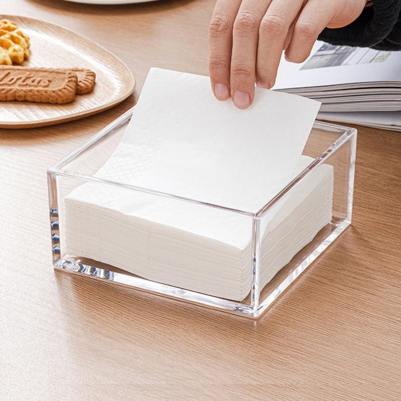 Restaurant Cafe Kitchen Clear Acrylic Napkin Tray Holder Open Top For Tabletop