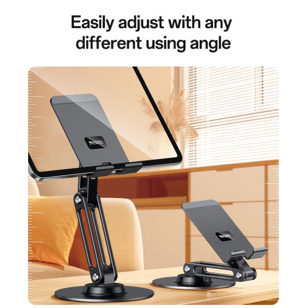 Yesido 360 Rotating Foldable Design Adjustment of Height Aluminum Alloy Phone Holder for Tablets and Devices