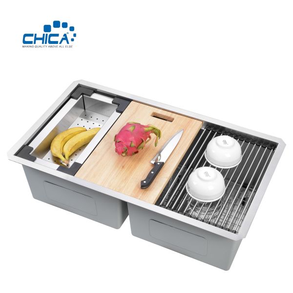 double bowl kitchen sinks 32.75x19x10 quality control procedure 18 gauge stainless steel sink