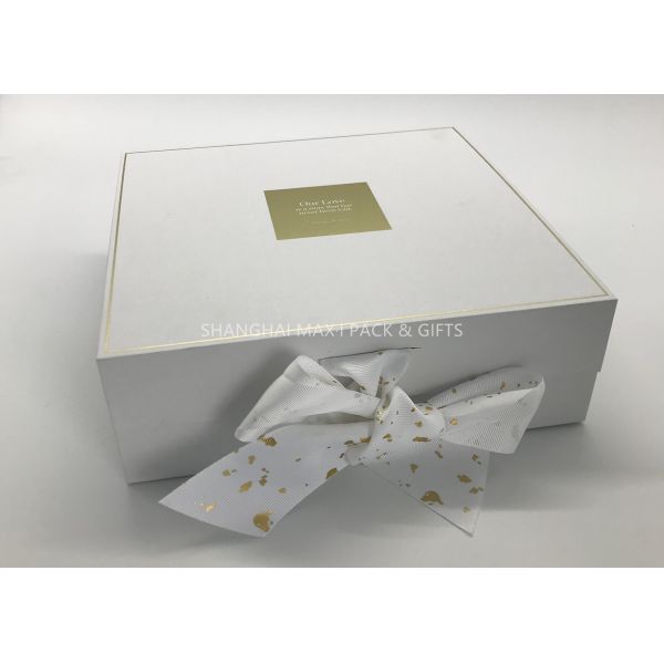 Small / Big Plain White Cardboard Gift Boxes With Lids Ribbon Bow Gold Foil Hot Stamping