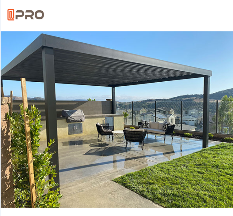 Hotel Aluminum Bioclimatic Pergola Plastic Brackets Iron Motorized