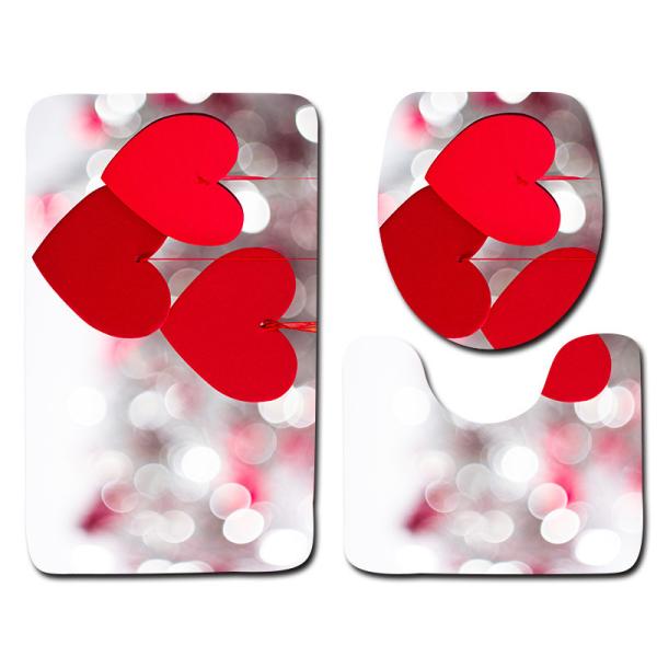 O toalete romântico Mat Set do dia de Valentim tapete do banho de 3 partes ajustou não o deslizamento