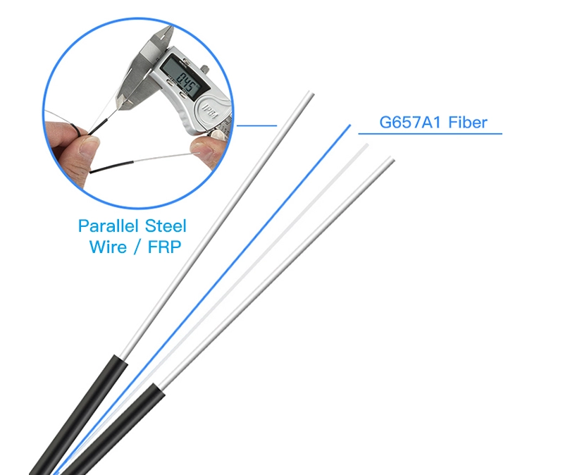 Indoor Fibre Optic Network Ftth Drop Cable G657A1 Fiber 2 Core 200N Tensile