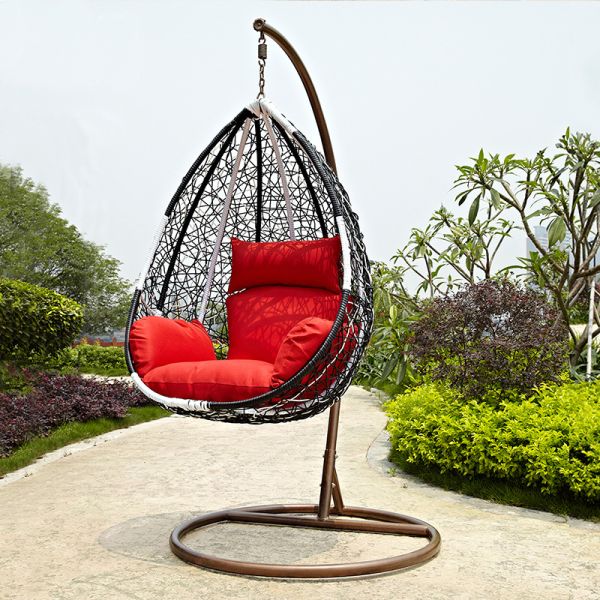 Metal Frame Single Swing Chair with Hand-Made PE Rattan Hanging and Mail Packing