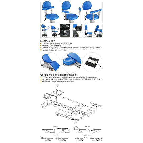 304 Stainless Steel Electric Operating Table For Eye Surgery Foot Pedal Switch With Sliding