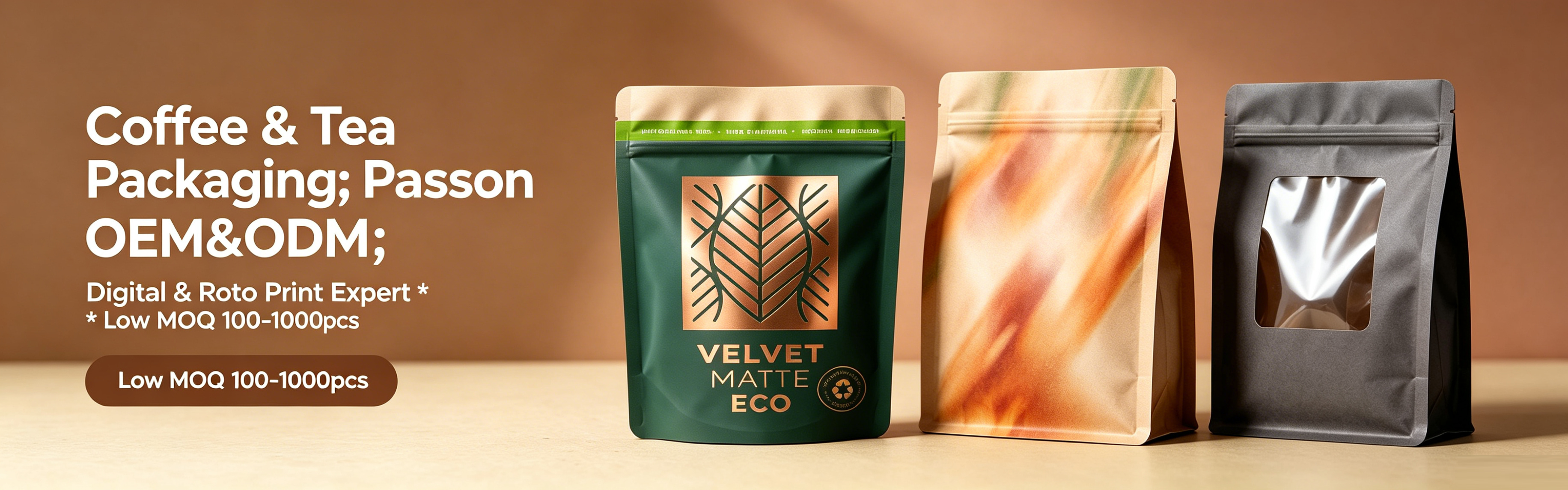 Custom Printed 500g Matte Black Kraft Stand‑Up Coffee Pouch with Window | High‑Barrier Packaging for Whole Bean Coffee