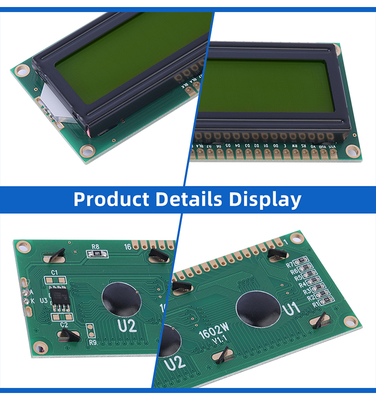 Russian Yellow Green Film 1602W 3.3V Liquid Crystal Display STN High Frame 12MM Graphic Dot Matrix Module