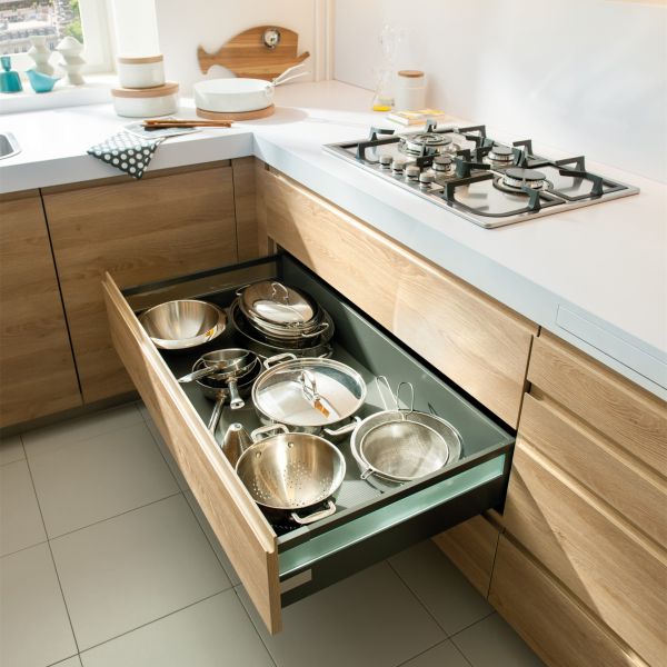 Wood Ash Melamine Finish Functional Kitchen Cabinet Set With Pantry