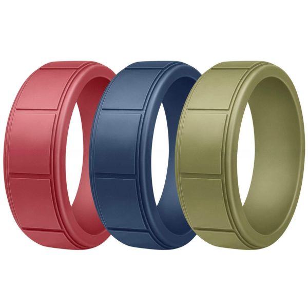 Anniversary Men's Silicone Rings 8mm Wide 2.5mm Thick Rubber Bands Rectangular Pattern Breathable