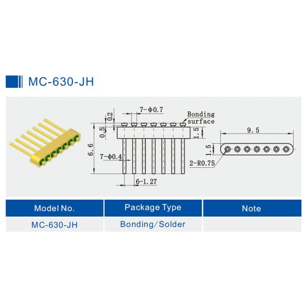 7-Pin Nail Head Glass To Metal Hermetic Seal Header With Gold Wire Bonding Surface MC-630-JH