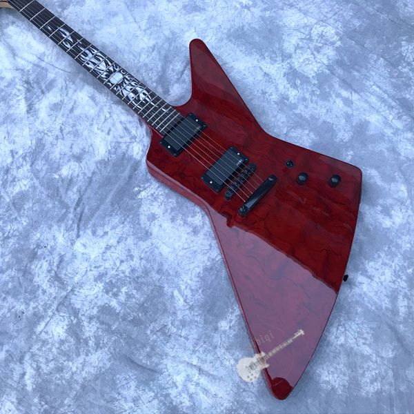 Custom Electric Guitar Rosewood Top Covered Black Hardware in Burgundy Customized Logo Shape