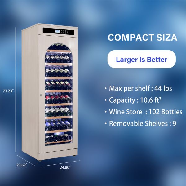 Freestanding Wood Wine Cooler with Digital Control Panel and Arched Glass Door