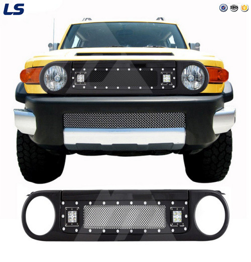 Black Stainless Steel Wire Mesh Packaged Grille with Two LED Lights for 07-15 Toyota Fj Cruiser
