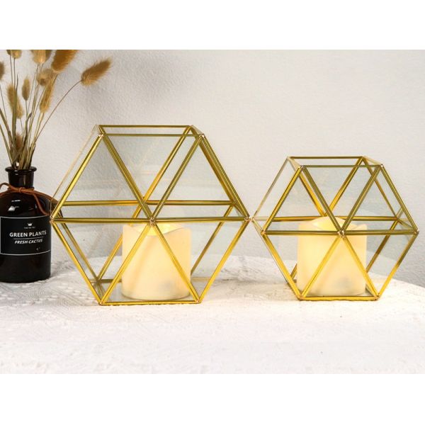 Glass garden hexagonal artifact copper candlestick ornaments transparent eternal life flower gift box flower ware