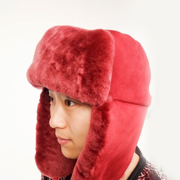 Sheepskin Kids Trapper Hat , Winter Baby Fur Hat Plush Style ODM Designs
