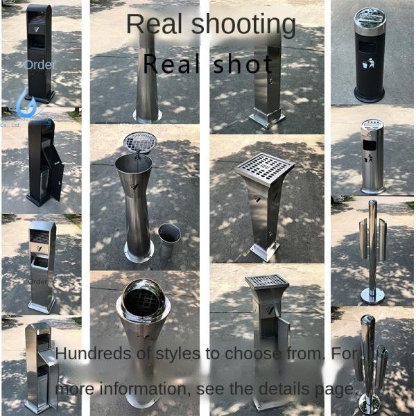 Thicken and Fixable Ground Column Smoking Area, Cigarette Butt Column, Public Stainless Steel Smoke Eliminator Trash Can