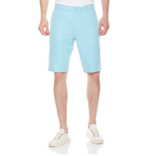 Easy Care Breathable 48% Linen Black Viscose Shorts Men'S Flat Front Shorts