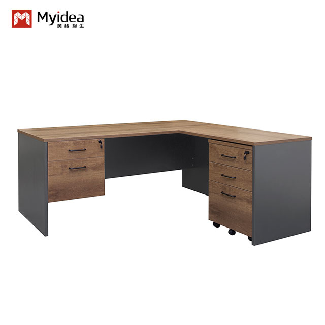 Commercial-Grade Manager Workstation with Integrated Storage Unit – Reinforced Panel Construction, Ideal for Executive Suites and Private Offices.