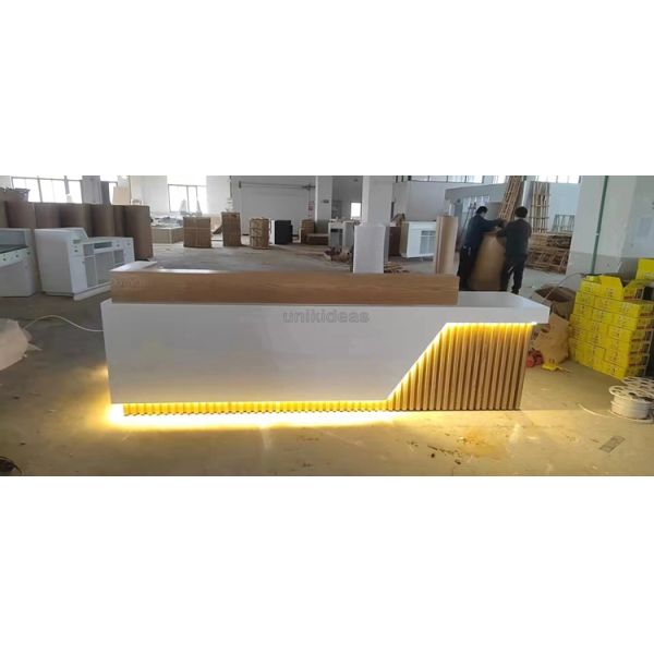 Customized Nordic Style Wooden Office Front Desk Salon Barber Shop Reception Desk Cafe Furniture
