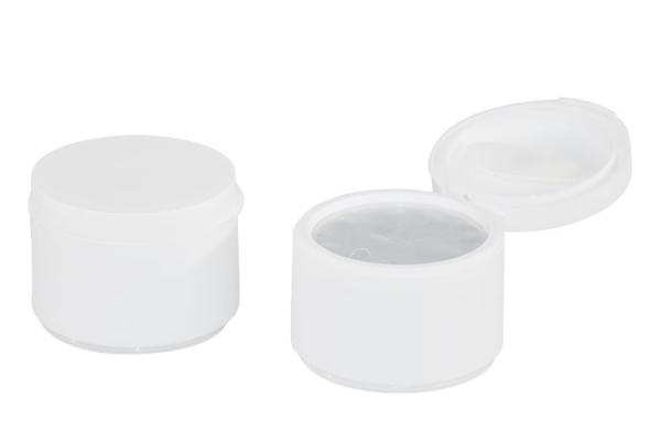 Frasco de creme PP flip top 100g com colher magnética usa junta de folha de alumínio para vedação térmica