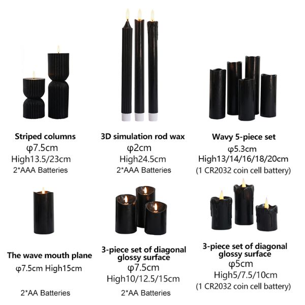 Remote Timer Moving Flame LED Candles Eco Friendly Flameless Wax Pillar Candles Black