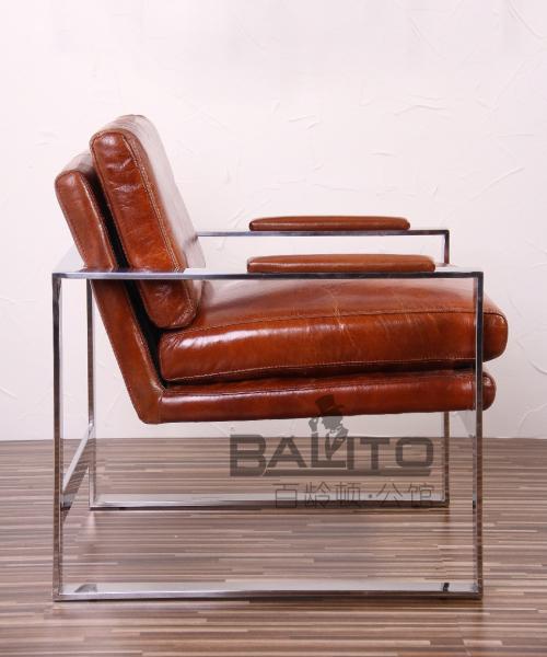 antique leather chair with metal frame,#2011
