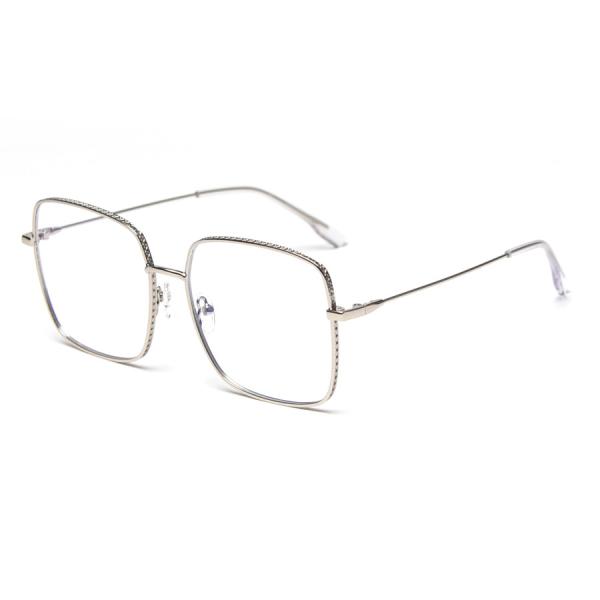 Silver Alloy Square Big Frame Glasses Men Women Unisex Decoration Transparent Frame Glasses