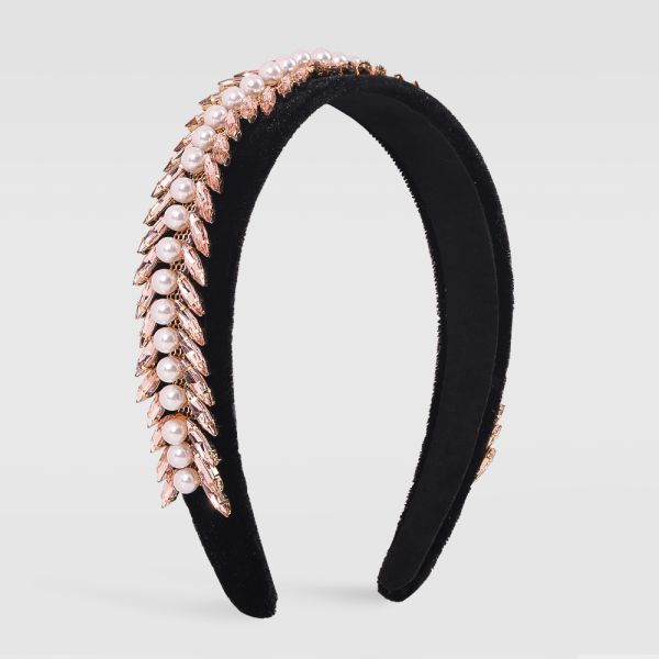 Flannel pearl crystal wide rim headbands Baroque double drain bit hoop headpiece Yiwu accessories