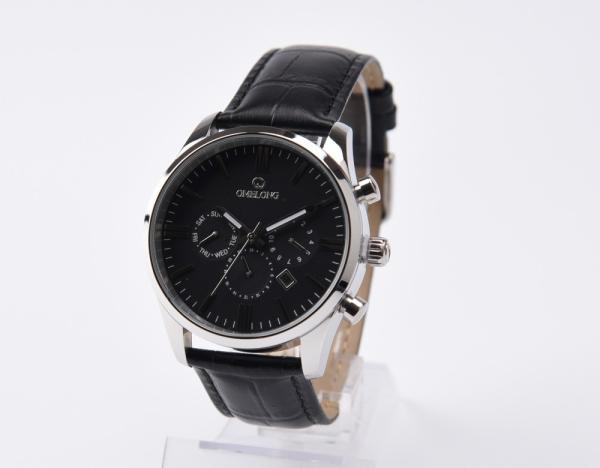 Business Gift Leather Strap Wrist Watches , IP Plating Mens Stainless Steel Watch