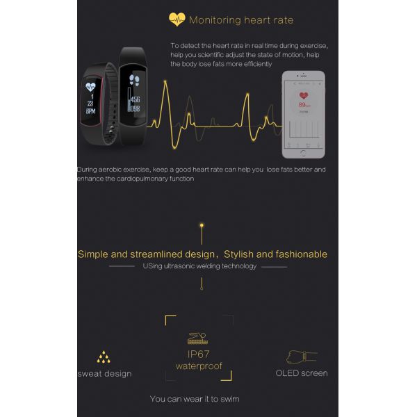 Touch Screen Waterproof Activity Fitness Tracker with Heart Rate Monitor