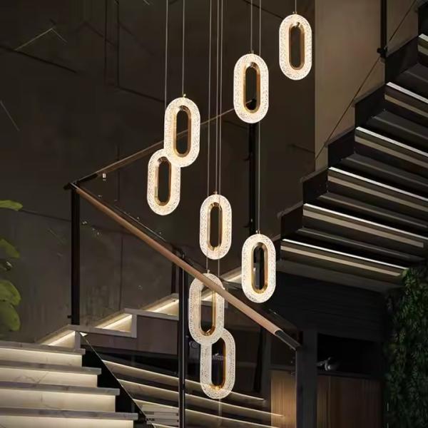 3200-6500K Trois couleurs de changement de lumière lampadaire LED moderne luxe de lumière ovale acrylique pendentif pour la maison et le restaurant