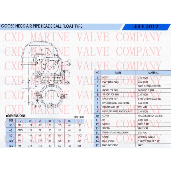 Cast iron Goose Neck Air Pipe Heads JIS F3012 5K,10K