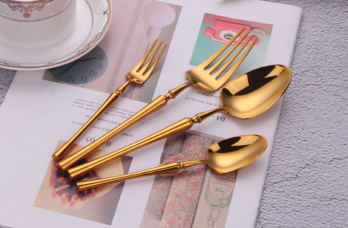 Elegant Design 304 Stainless Steel Flatware Mirror Gold Kitchen Cutlery Knife Fork Spoon