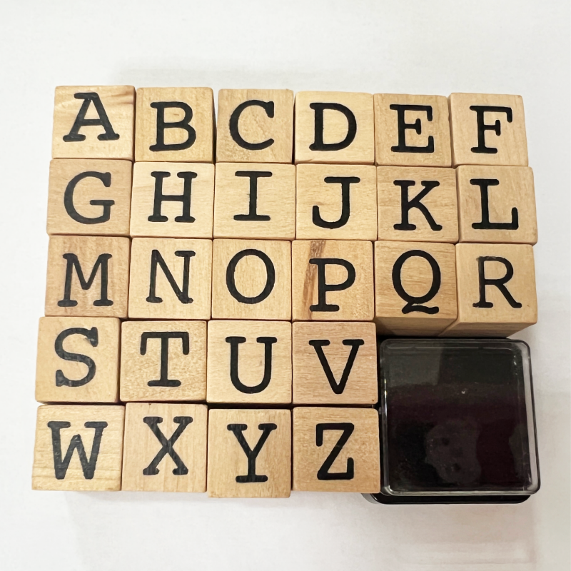 Customization 26pcs Alphabet Letter Stamp Set Wooden Stamps With Ink Pad for Kids Educational