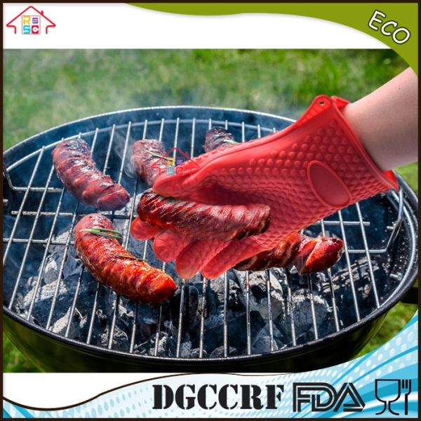 Colorful Heat Resistant Oven Gloves With Fingers / Ageing Resistant Silicone Rubber Oven Gloves