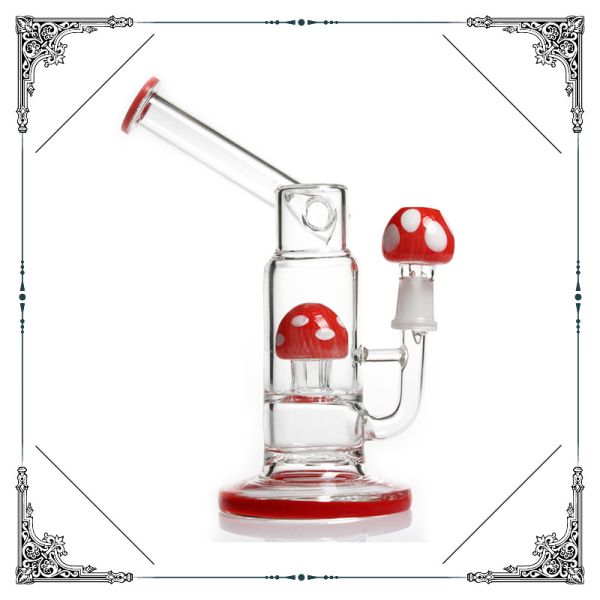 America Red Glass Oil Rig Bong With Mushroom Percolator Hookah Rock Water Bubbler