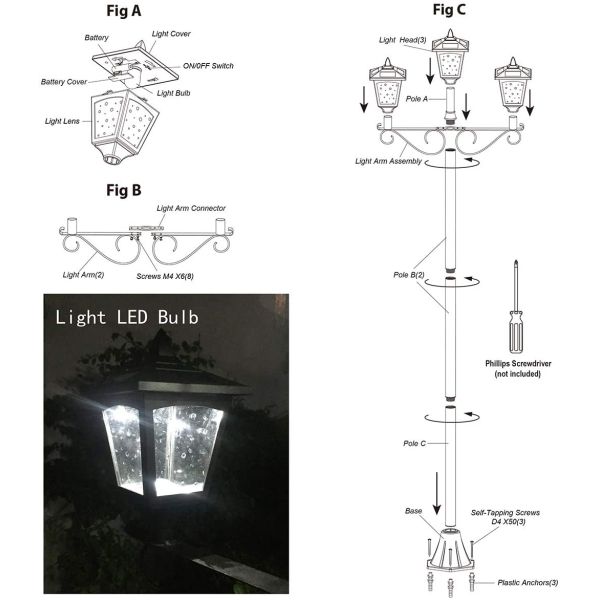 72 Inches Solar Post Light Rechargeable Battery ABS Solar Garden Light IP65